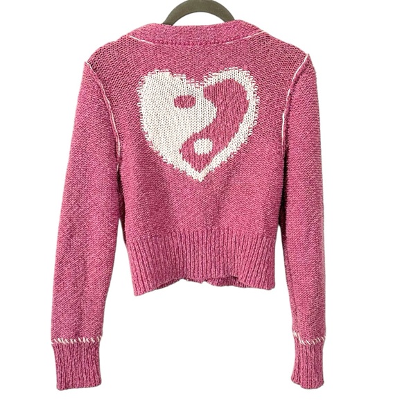Anthropologie Pilcro Yin Yang Icon Heart Cardigan in Pink Size XS Spring Preppy - Picture 13 of 17